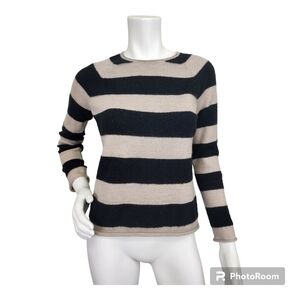 Tory Burch Striped Black Tan Long Sleeve Wool Sweater Size S